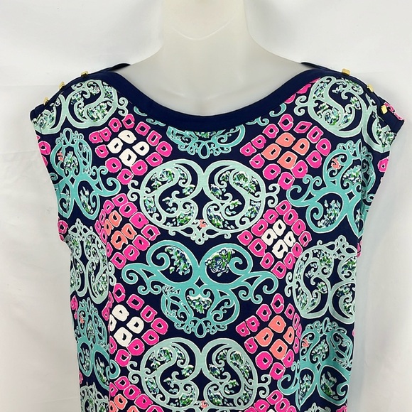 Lilly Pulitzer Robin Blue Pink Short Sleeve Behind The Gate Prima Cotton Size XS - Picture 5 of 11